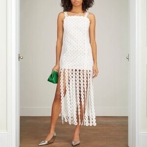 New York & Company Just Me Square Neck Circle Lace White Fringe Dress